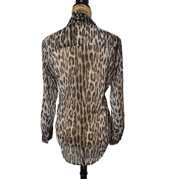 Michael Michael Kor Leopard Print Blouse Semi Sheer Roll Tab Button Up Small - Picture 4 of 7